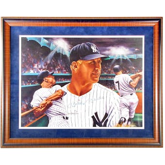 Mickey Mantle Autographed NY Yankees Framed 18x24 Lithograph (JSA)