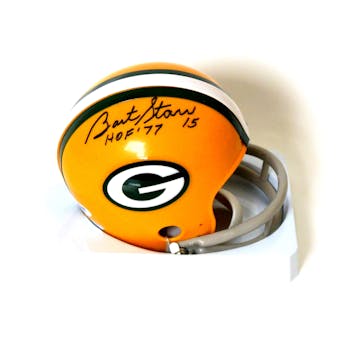Bart Starr Autoghraphed Green Bay Packers Mini Helmet w/"HOF 77" Inscription (PSA)