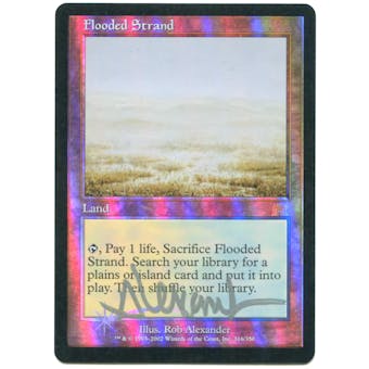 Magic the Gathering Onslaught Single Flooded Strand ARTIST SIGNED FOIL - MODERATE PLAY