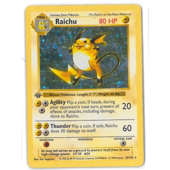 Pokemon Base Set 1 Single Raichu 14/102 1st Edition Shadowless - MODERATE PLAY