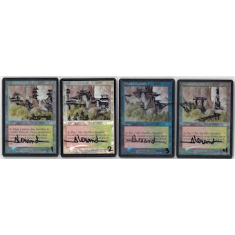 Magic the Gathering Onslaught Wooded Foothills FOIL X4 - Altered and Signed by Rob Alexander - SLIGHT PLAY
