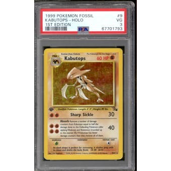 Pokemon Fossil 1st Edition Kabutops 9/62 PSA 3