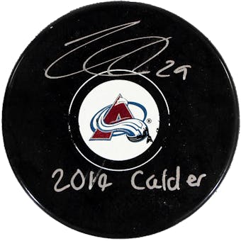 Nathan MacKinnon Autographed Colorado Avalanche Puck w/"2014 Calder" (Frameworth)