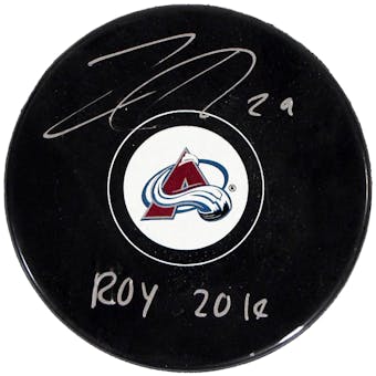 Nathan MacKinnon Autographed Colorado Avalanche Puck w/"ROY 2014" (Frameworth)