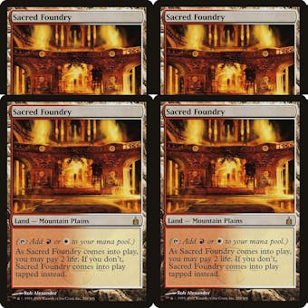 Magic the Gathering Ravnica City of Guilds PLAYSET Sacred Foundry X4 - MODERATEPLAY (MP)