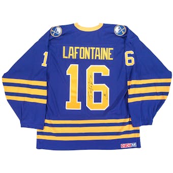 Pat LaFontaine Autographed Buffalo Sabres Blue Throwback Jersey