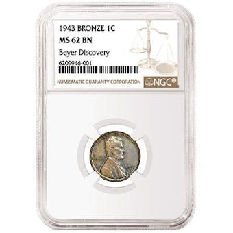 1943 Bronze Cent (Penny) NGC MS 62 BN Beyer Discovery
