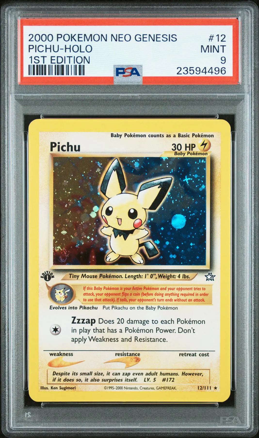 Pokemon Neo Genesis 1st Edition Pichu 12/111 PSA 9 | DA Card World Pokemon Neo Genesis 1st Edition Pichu 12/111 PSA 9 | DA Card World