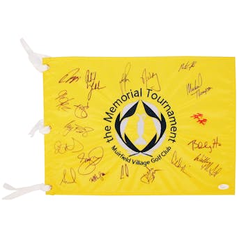 Jordan Spieth / Rory McIlroy / Phil Mickelson 2014 Memorial Pin Flag 19 Signatures (JSA)