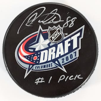 Patrick Kane Autographed Chicago Blackhawks 2007 Draft Puck w/ "#1 Pick" Inscrip. (Frameworth)