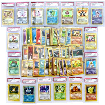 Pokemon Base Set 1st Edition Partial Set 71 out of 102 cards, 12/16 Holo Rares & 5 Rares PSA Graded