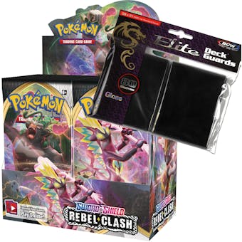 Pokemon Sword & Shield: Rebel Clash Booster Box and BCW Deck Protectors COMBO