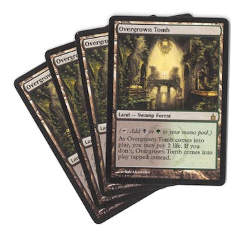 Magic the Gathering Ravnica PLAYSET Overgrown Tomb X4 MODERATELY PLAYED (MP)