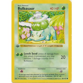 Pokemon Base Set 1st Ed. Single Bulbasaur 44 - SLIGHT PLAY (SP)