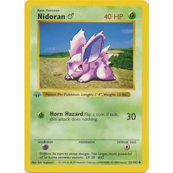 Pokemon Base Set 1st Ed. Single Nidoran 55 - SLIGHT PLAY (SP)