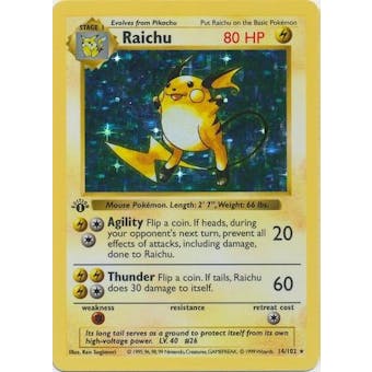 Pokemon Base Set 1st Ed. Single Raichu 14 - SLIGHT PLAY (SP)