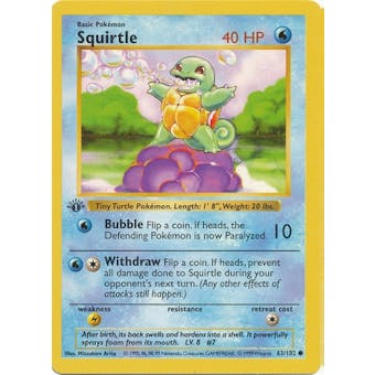 Pokemon Base Set 1st. Ed. Single Squirtle 63 - SLIGHT PLAY (SP)