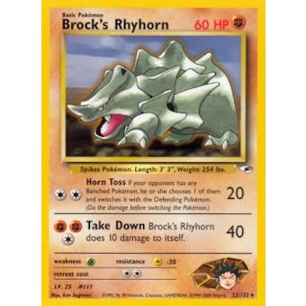 Pokemon Gym Heroes 1st Edition Single - Brock's Rhyhorn 22/132 - SLIGHT PLAY (SP)