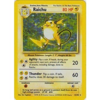 Pokemon Base Set 1 Single Raichu 14/102 - SLIGHT PLAY (SP)