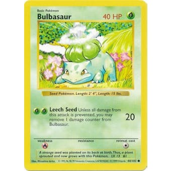 Pokemon Base Set 1 SHADOWLESS Single Bulbasaur 44 - NEAR MINT (NM)
