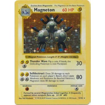Pokemon Base Set 1 SHADOWLESS Single Magneton 9/102 - MODERATE PLAY (MP)