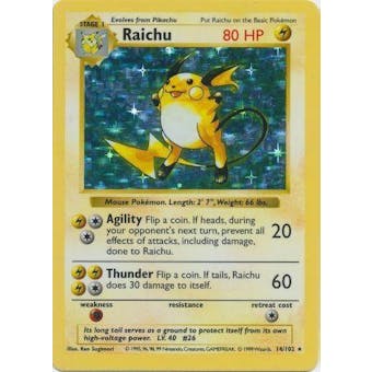Pokemon Base Set 1 Shadowless Single Raichu 14 - SLIGHT PLAY (SP)