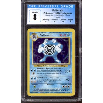 Pokemon Base Set Unlimited PORTUGUESE Poliwrath 13/102 CGC 8