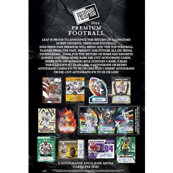 2024 Leaf Press Pass Premium Football Hobby 12-Box Case (Presell)
