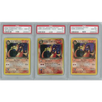 Pokemon Team Rocket Dark Charizard PSA 10 3x LOT - 1st ed 4/82, Japanese Holo Rare, Unlimited 21/82