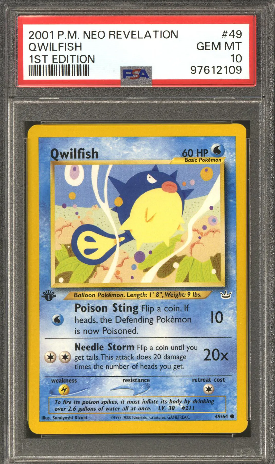 Pokemon Neo Revelation 1st Edition Qwilfish 49/64 PSA 10 GEM MINT | DA Card World Pokemon Neo Revelation 1st Edition Qwilfish 49/64 PSA 10 GEM MINT | DA Card World