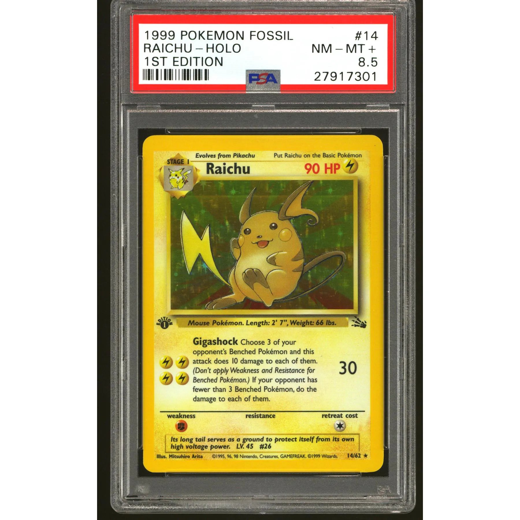 Pokemon Fossil 1st Edition Raichu 14/62 PSA 8.5 | DA Card World Pokemon Fossil 1st Edition Raichu 14/62 PSA 8.5 | DA Card World