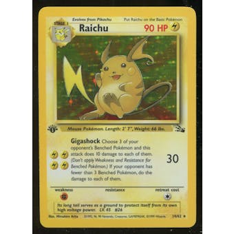Pokemon Fossil 1st Edition Single Raichu 14/62 - SLIGHT PLAY (SP)