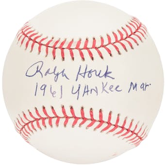Ralph Houk Autographed New York Yankees Official MLB Baseball w/"1961 Yankee Mgr" Insc.