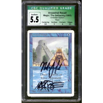 Magic the Gathering Unlimited Ancestral Recall CGC 5.5 MODERATELY PLAYED (MP) Poole and Garfield Signed