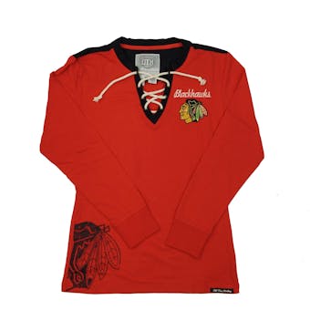 Chicago Blackhawks Old Time Hockey Red Rachel Womens L/S Jersey T-Shirt (Womens L)