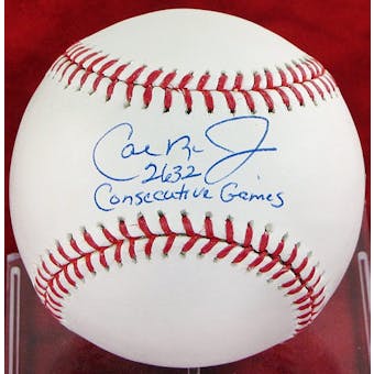 Cal Ripken Jr. Autographed Baltimore Orioles MLB Baseball w/ Consecutive Games Insc.