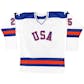 Buzz Schneider Autographed Team USA Miracle On Ice Stat Jersey w/Inscription (JSA)
