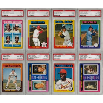 1975 Topps Baseball Complete Set With 8 PSA Graded Cards (EX-MT+)