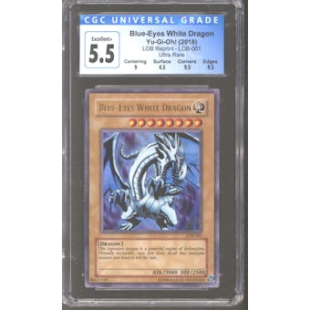 Yu-Gi-Oh Legend of Blue Eyes White Dragon Reprint Blue-Eyes White Dragon LOB-001 CGC 5.5 + subgrades