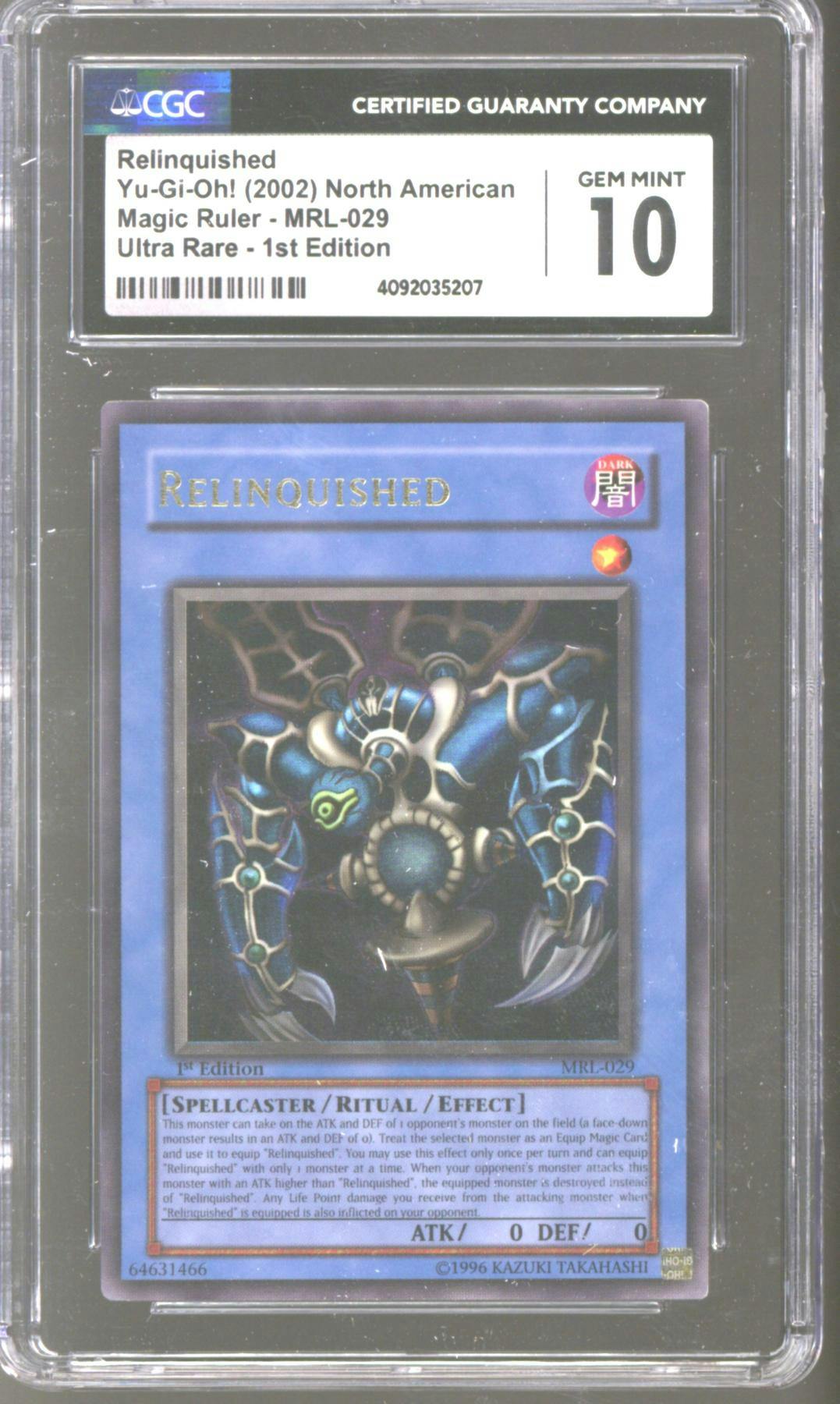 Yu-Gi-Oh Magic Ruler 1st Edition Relinquished MRL-029 CGC 10 GEM MINT ...