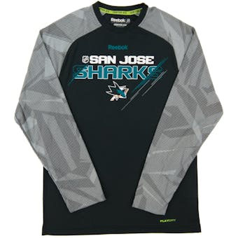 San Jose Sharks Reebok Black TNT Center Ice Performance LS Tee Shirt (Adult Medium)