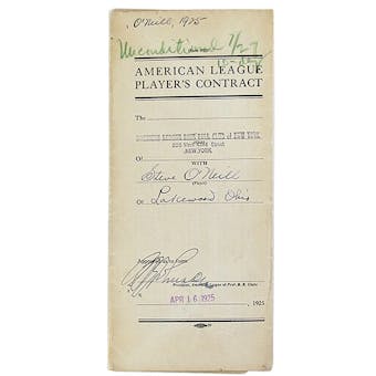 1925 Steve O'Neill Baseball Contract Signed by Ban Johnson & Steve O'Neill PSA/DNA