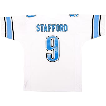 Matthew Stafford Autographed Detroit Lions White Jersey (Stafford Holo Leaf)