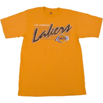 Los Angeles Lakers Adidas Gold Vintage Script Tee Shirt (Adult XL)