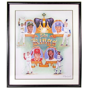 The Kings Henderson/Ryan/Rose/Aaron Autographed 36X31 Framed Ron Lewis Piece (JSA)