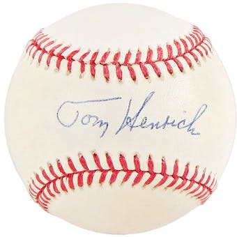Tom Henrich Autographed Official American League Baseball (JSA PSA COA)