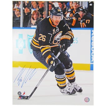 Thomas Vanek Autographed Buffalo Sabres Blue Jersey 16x20 Hockey Photo