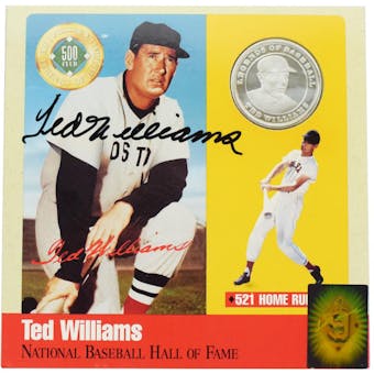 Ted Williams Autographed Pure Silver Coin Card (Green Diamond)
