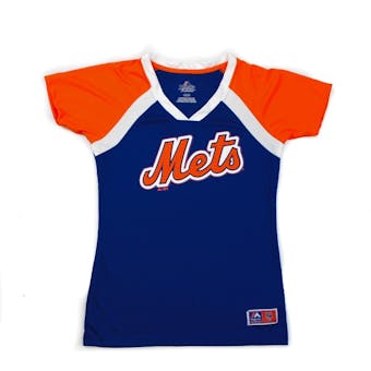 New York Mets Majestic Blue Forged Classic V-Neck Tee Shirt (Womens L)