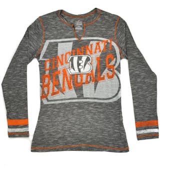 Cincinnati Bengals Majestic Grey Gametime Gal V-Neck Long Sleeve Shirt (Womens L)